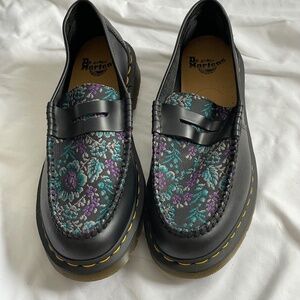 Dr. Martens Penton Black Floral Brocade Leather Loafers Flats Unisex M9 W10